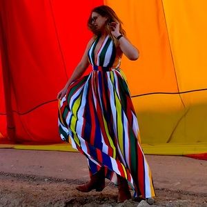 Rainbow striped maxi dress by Boston Proper- size 8